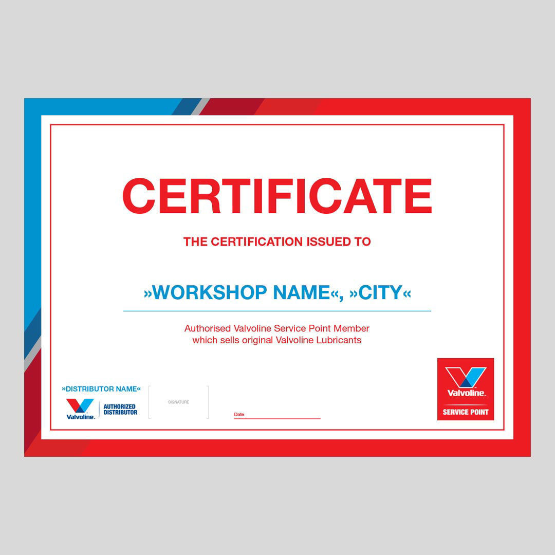 Store Portalxl Valvoline Distributor Marketplace Certificate